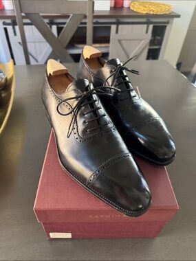 Carmina Black Cap-Toe Oxford in Polished Leather